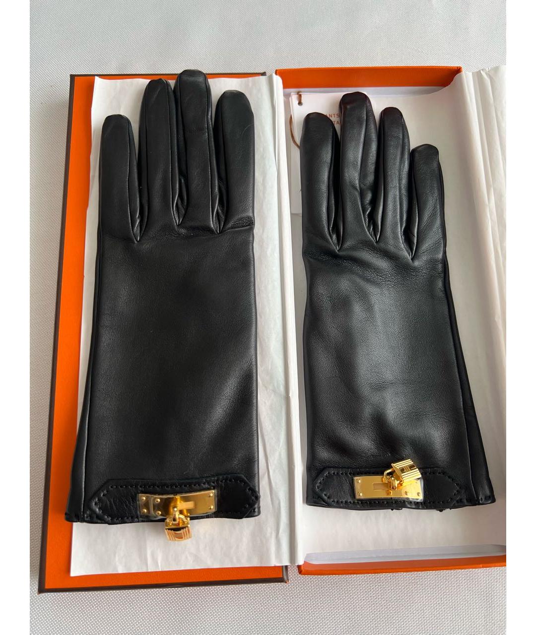 HERMES Черные кожаные перчатки, фото 6