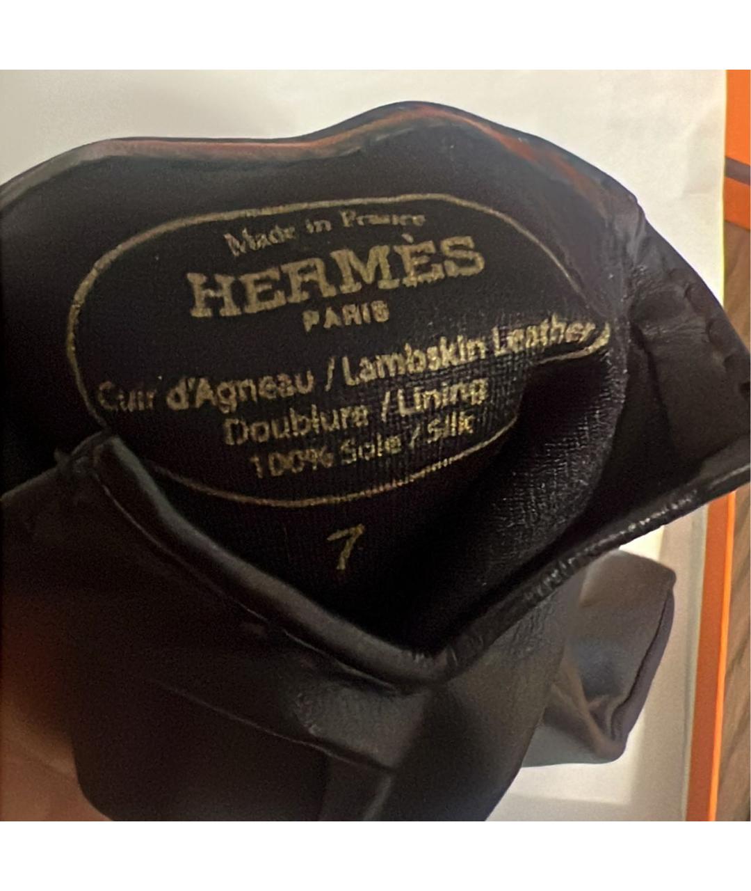 HERMES Черные кожаные перчатки, фото 4