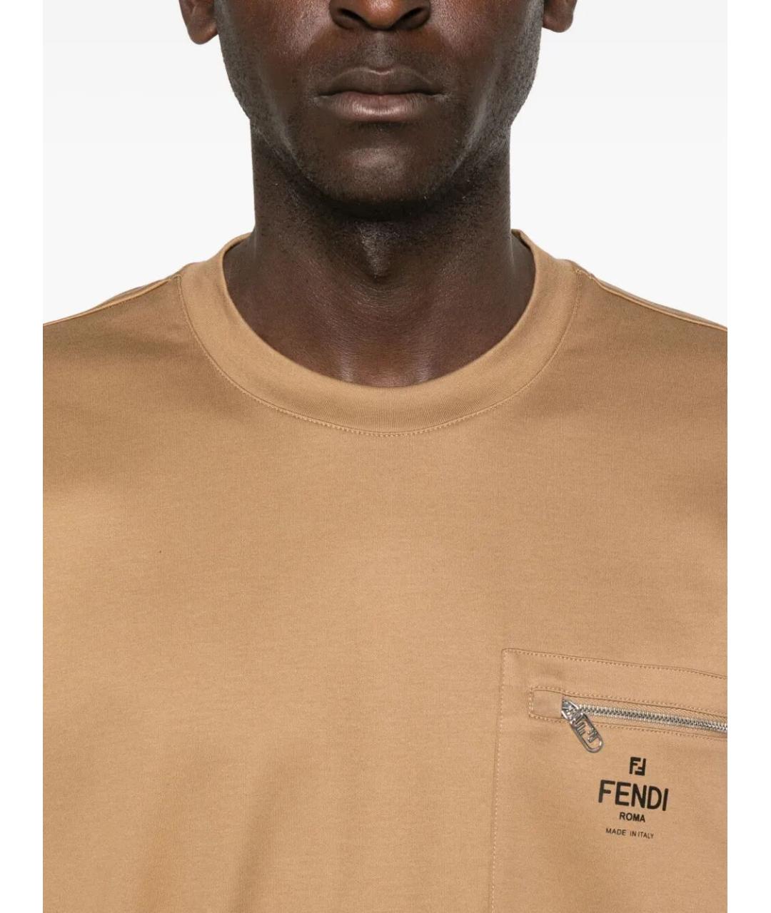FENDI Бежевая хлопковая футболка, фото 3