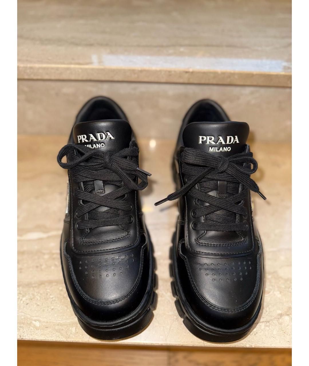 PRADA Черные кожаные низкие кроссовки / кеды, фото 5