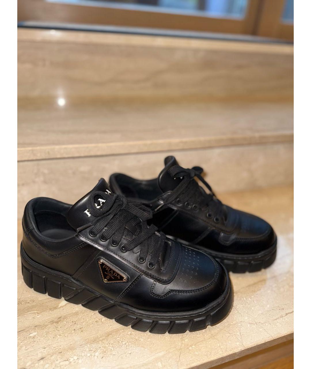 PRADA Черные кожаные низкие кроссовки / кеды, фото 6