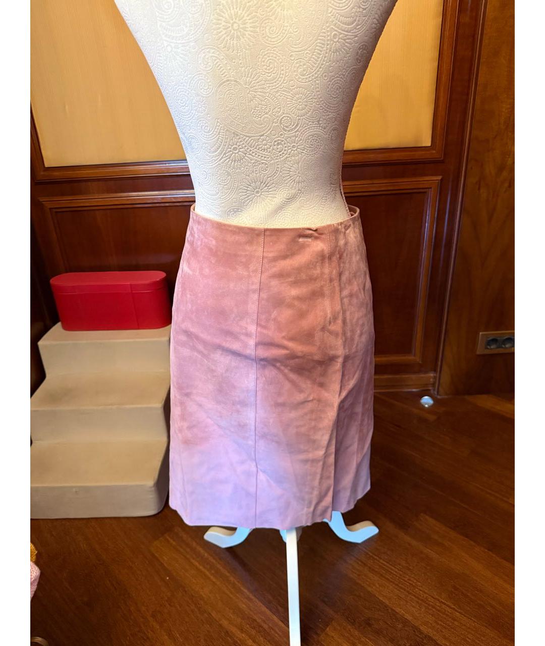 GUCCI Розовая кожаная юбка миди, фото 2
