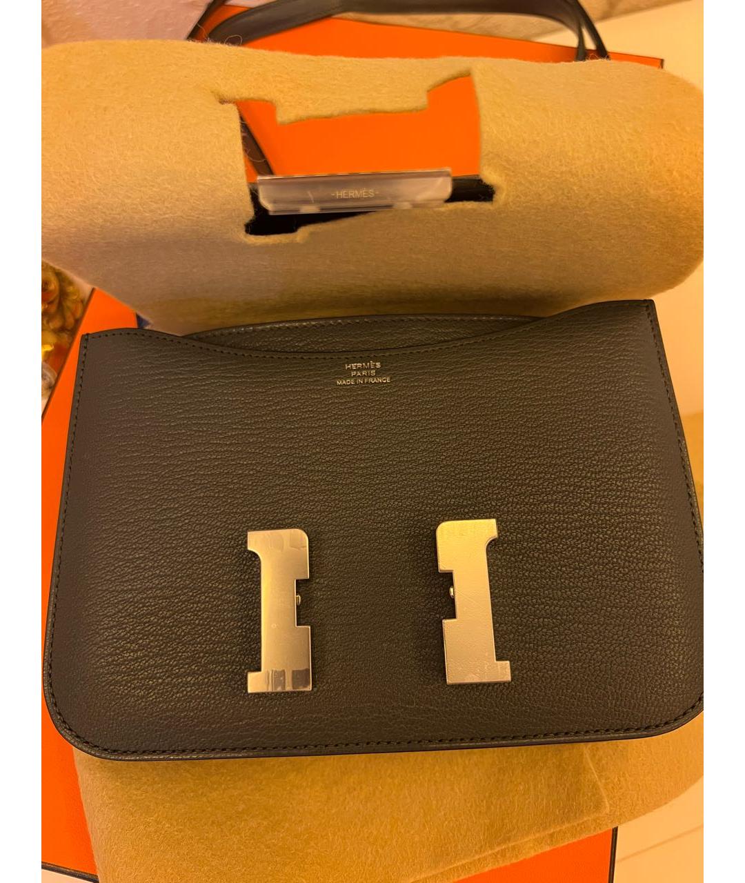 HERMES Серая кожаная сумка через плечо, фото 7