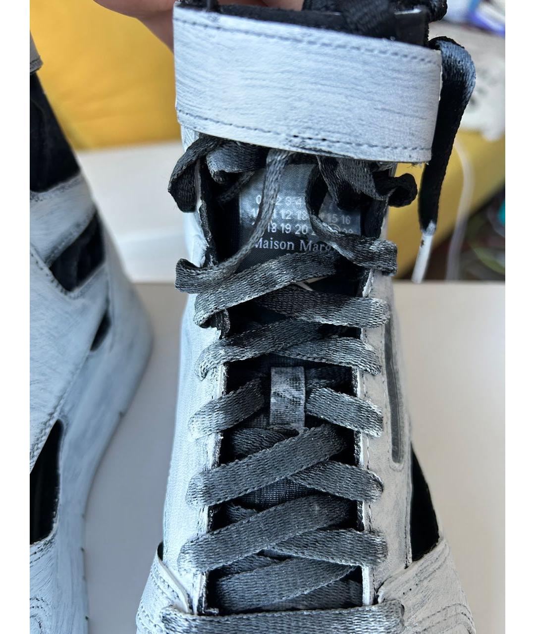 MAISON MARGIELA Антрацитовые кожаные высокие кроссовки / кеды, фото 5