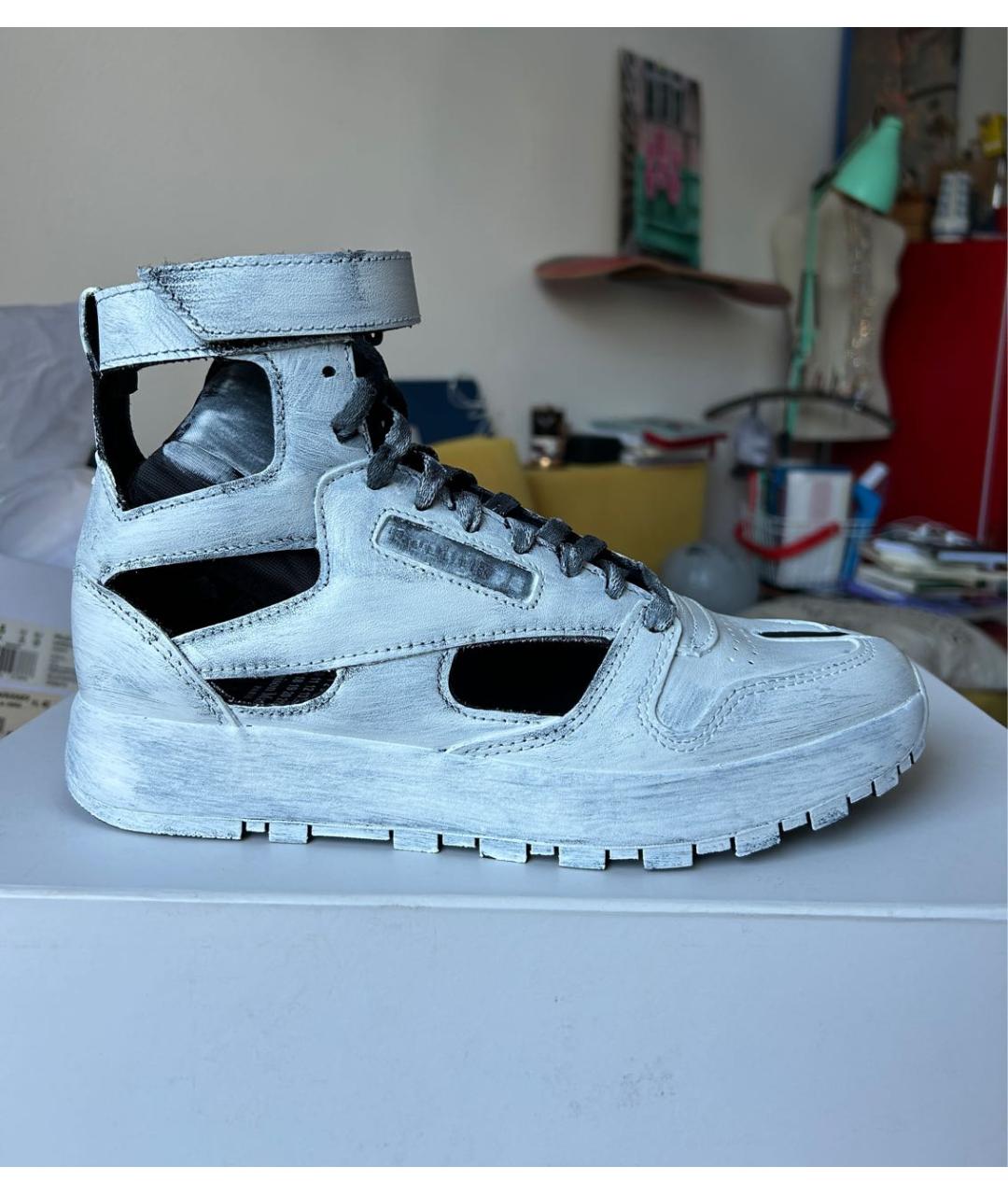 MAISON MARGIELA Антрацитовые кожаные высокие кроссовки / кеды, фото 7