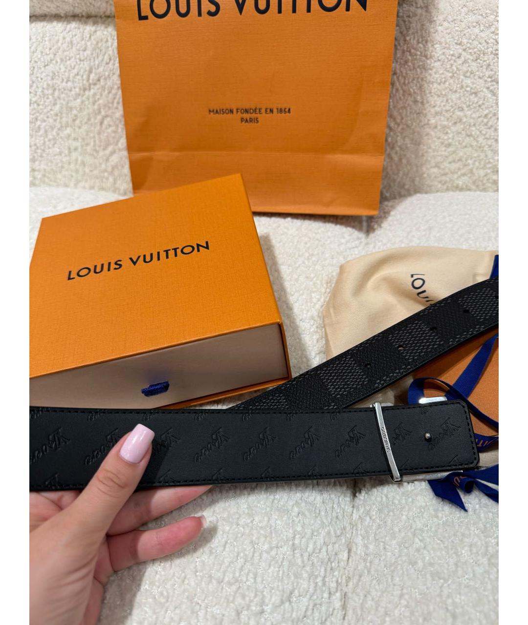LOUIS VUITTON Черный кожаный ремень, фото 2