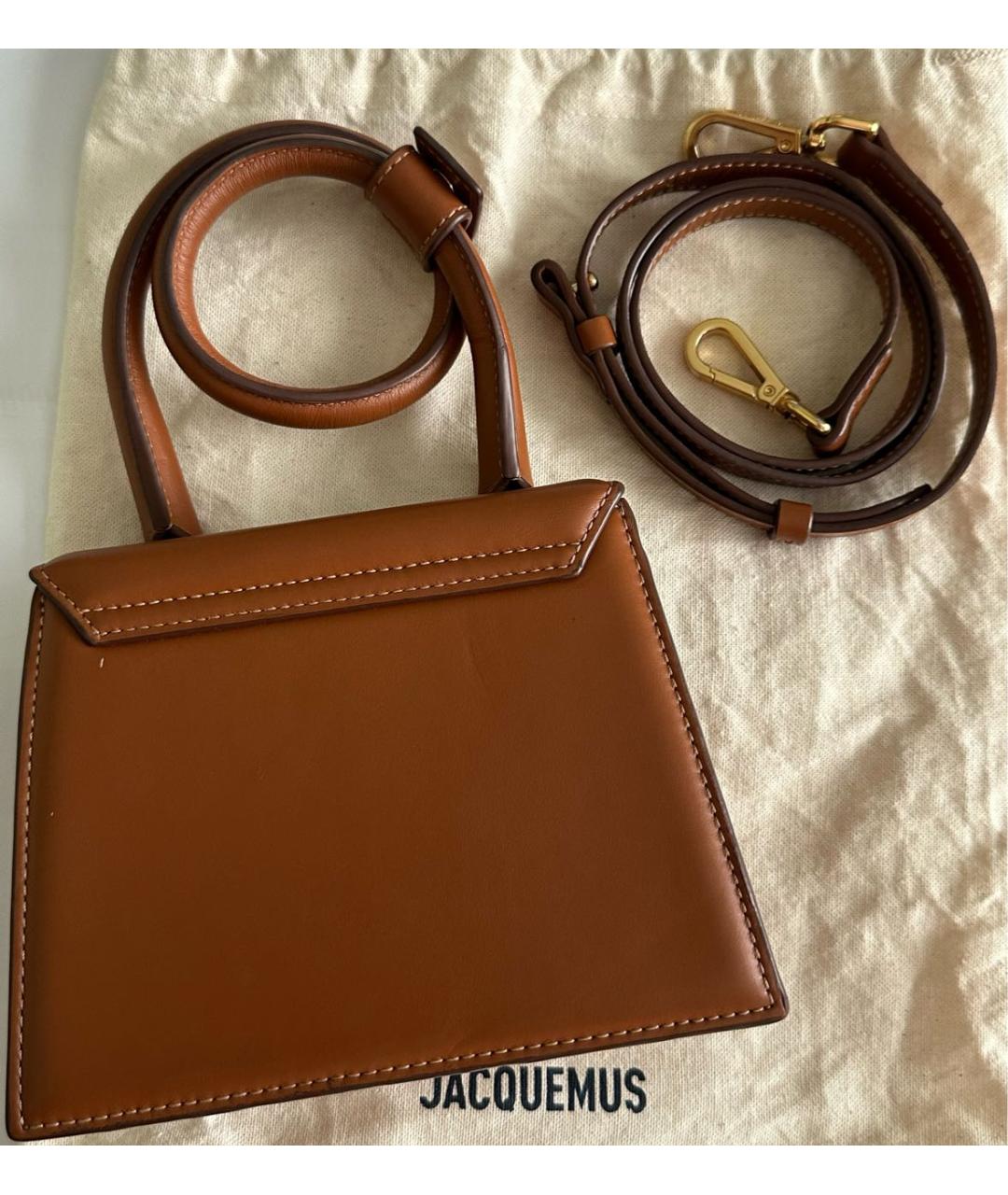 JACQUEMUS Оранжевая кожаная сумка с короткими ручками, фото 3