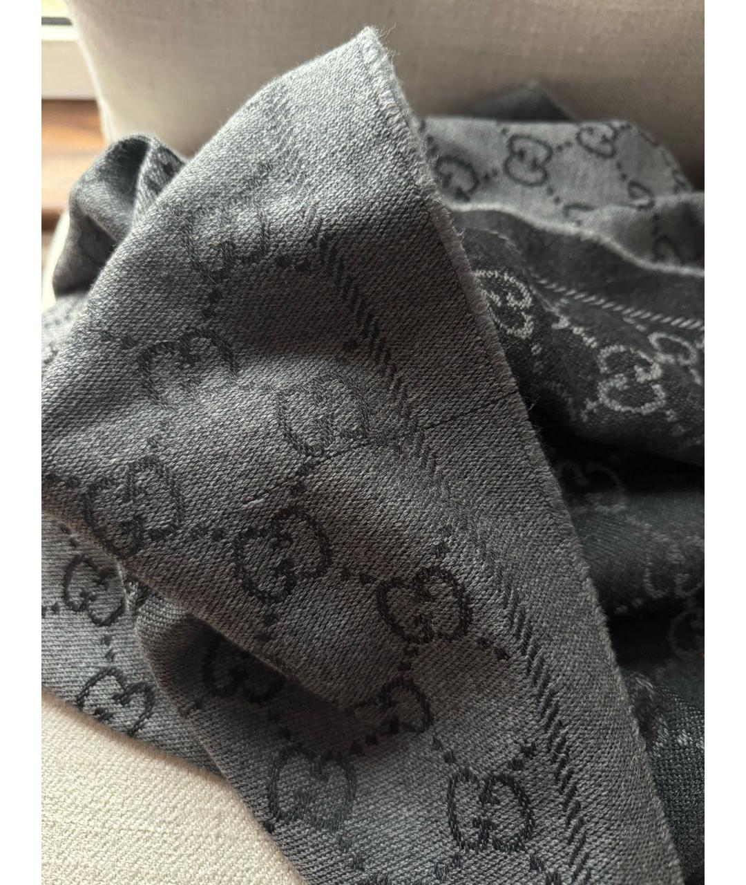 GUCCI Серый шерстяной шарф, фото 4