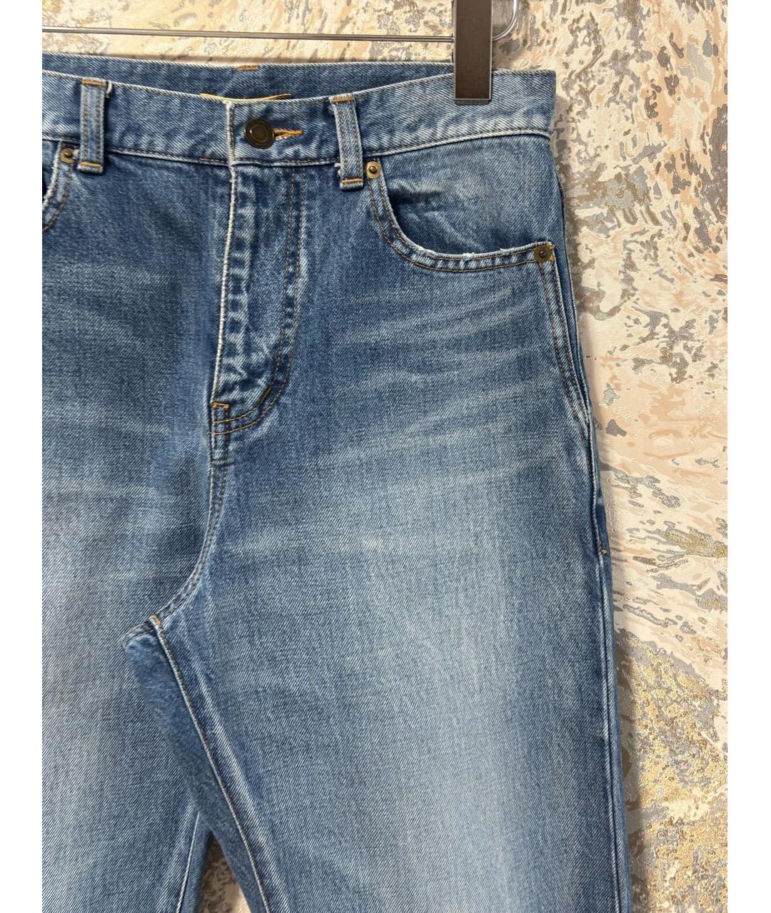 SAINT LAURENT Синие хлопковые прямые джинсы, фото 3