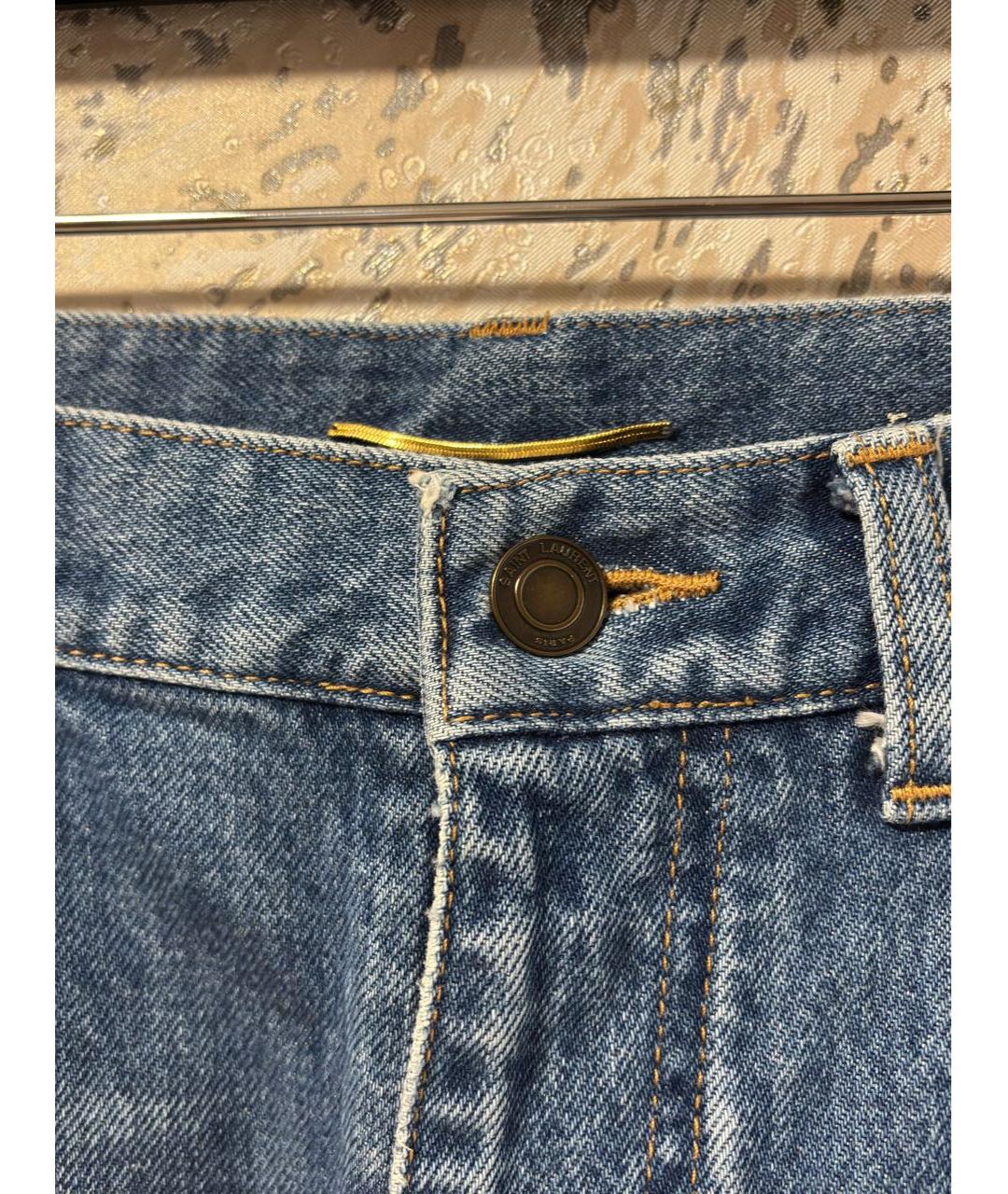 SAINT LAURENT Синие хлопковые прямые джинсы, фото 2