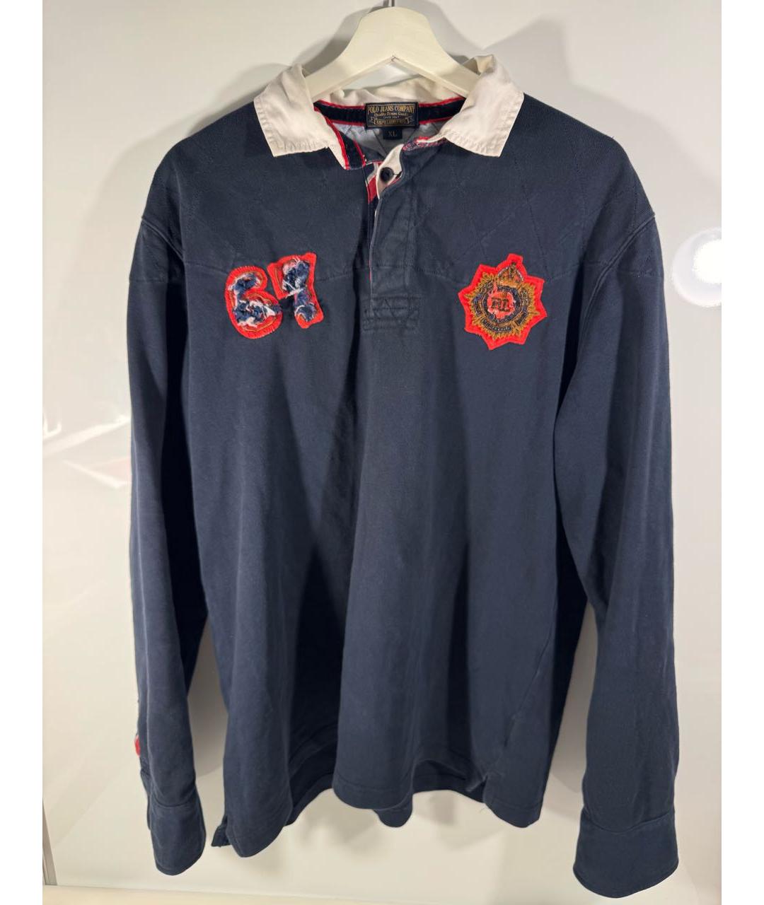 POLO RALPH LAUREN Темно-синее хлопковое поло с длинным рукавом, фото 9