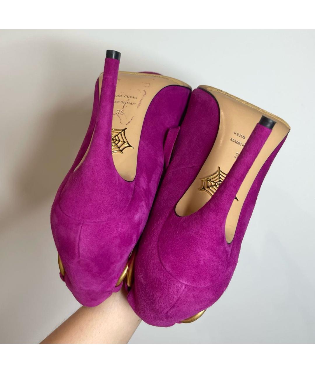 CHARLOTTE OLYMPIA Фуксия замшевые туфли, фото 5