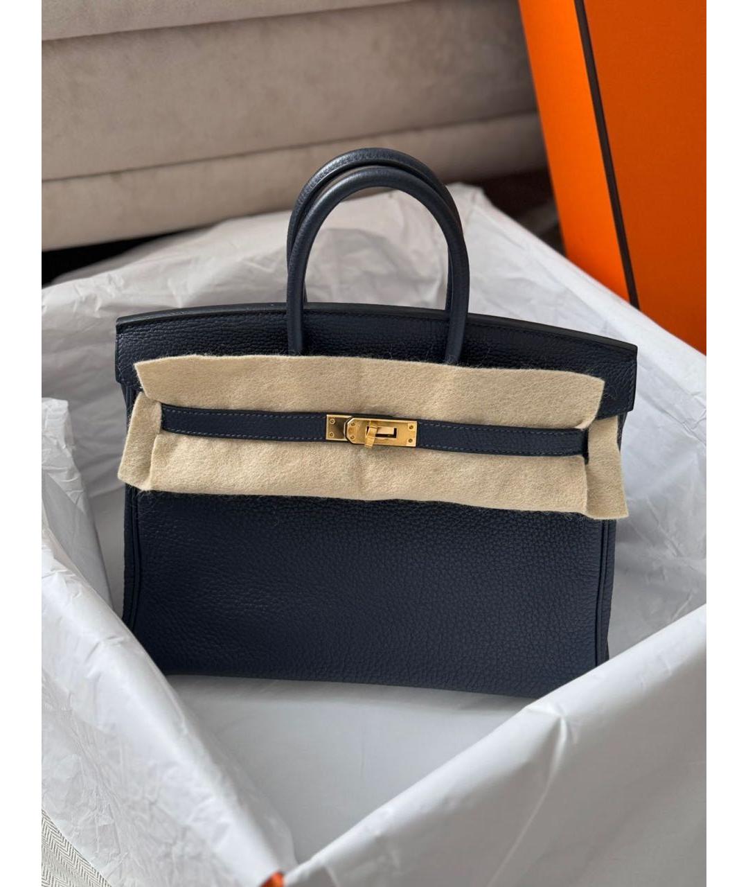 HERMES Темно-синяя кожаная сумка с короткими ручками, фото 8