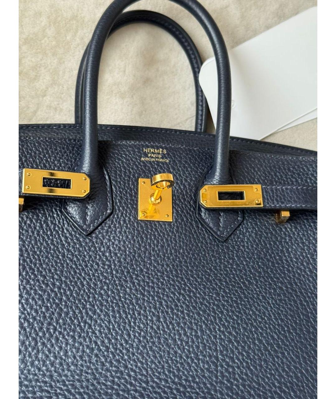HERMES Темно-синяя кожаная сумка с короткими ручками, фото 6