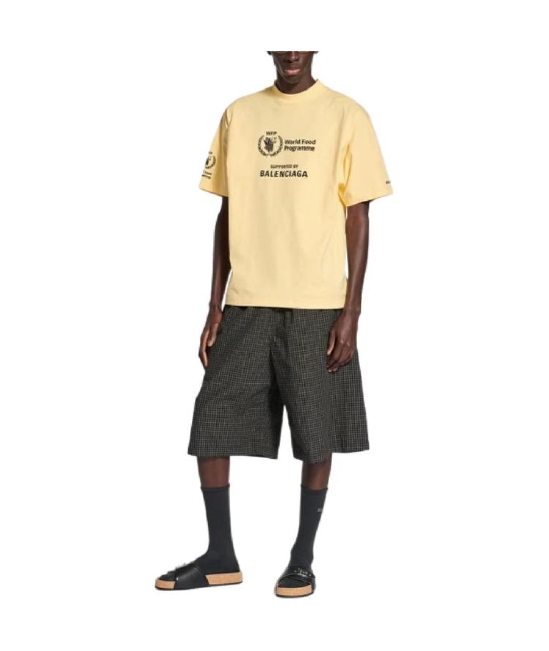 BALENCIAGA Желтая хлопковая футболка, фото 4