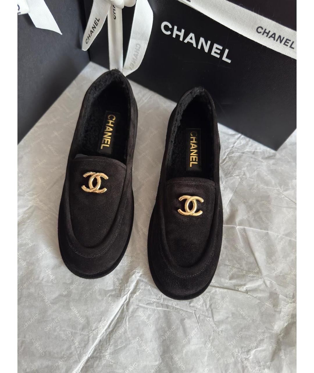 CHANEL Черные замшевые лоферы, фото 5