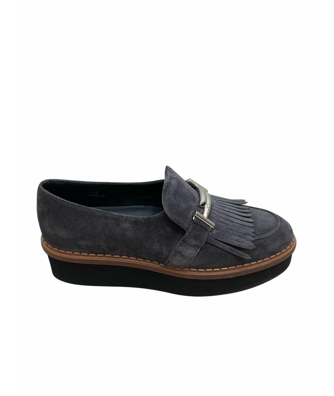 TOD'S Антрацитовые замшевые лоферы, фото 1