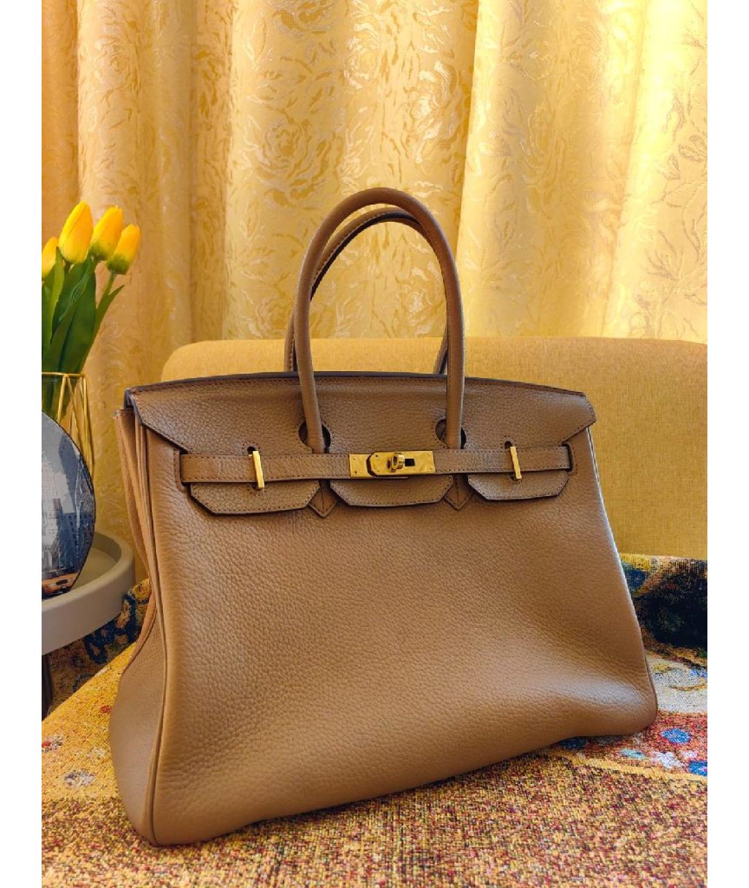 HERMES Горчичная кожаная сумка с короткими ручками, фото 2