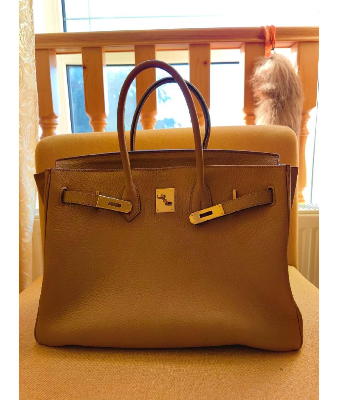 HERMES Горчичная кожаная сумка с короткими ручками, фото 10