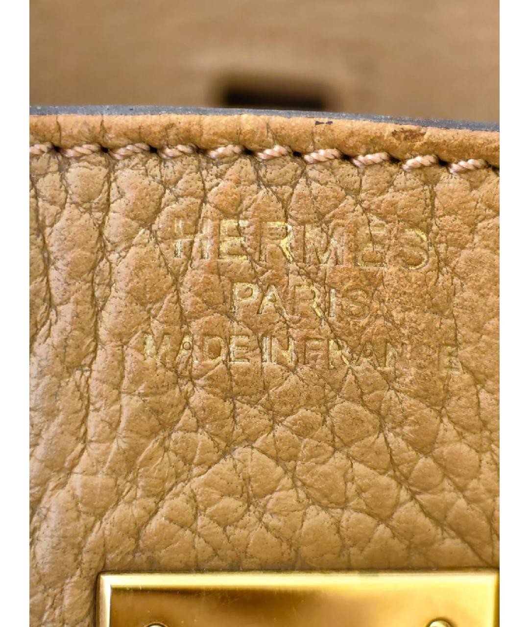 HERMES Горчичная кожаная сумка с короткими ручками, фото 6