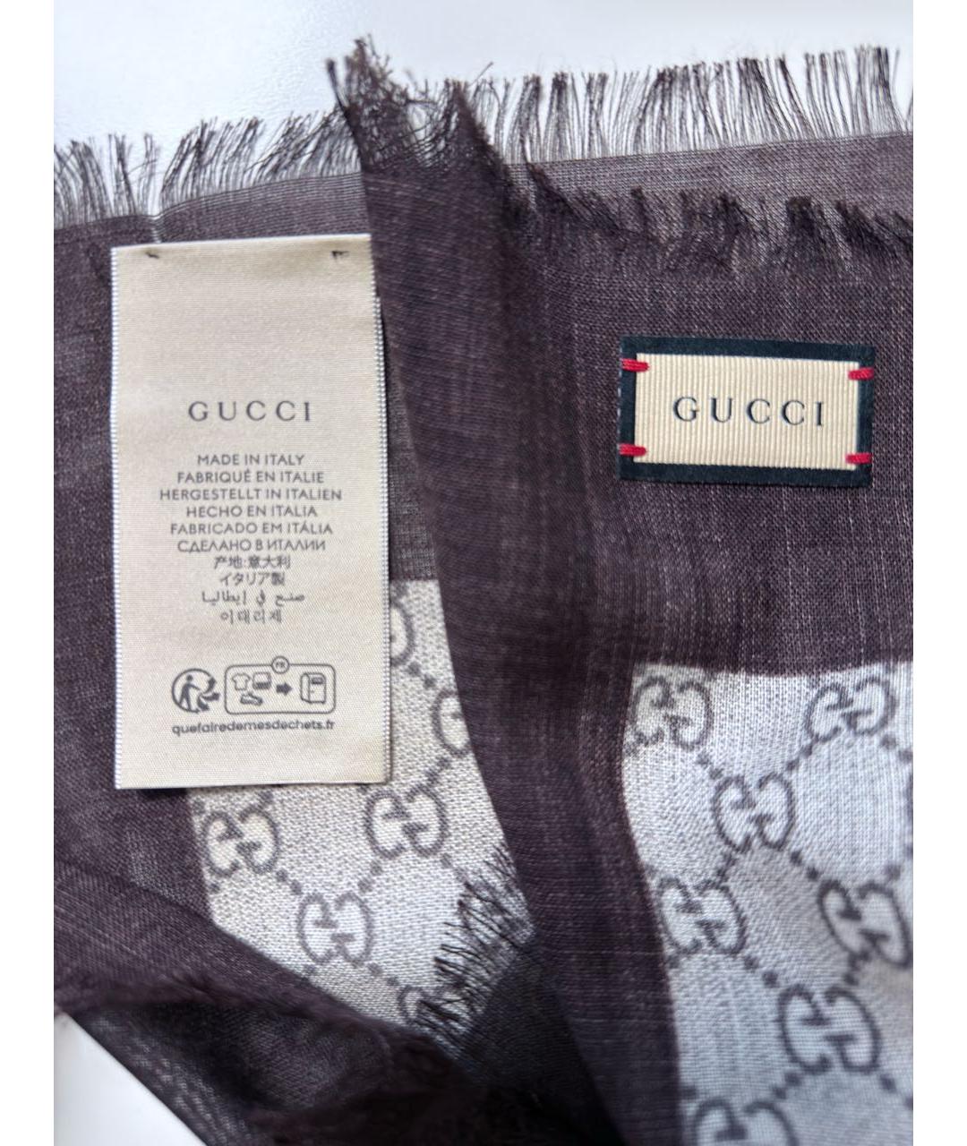GUCCI Коричневый шерстяной платок, фото 4