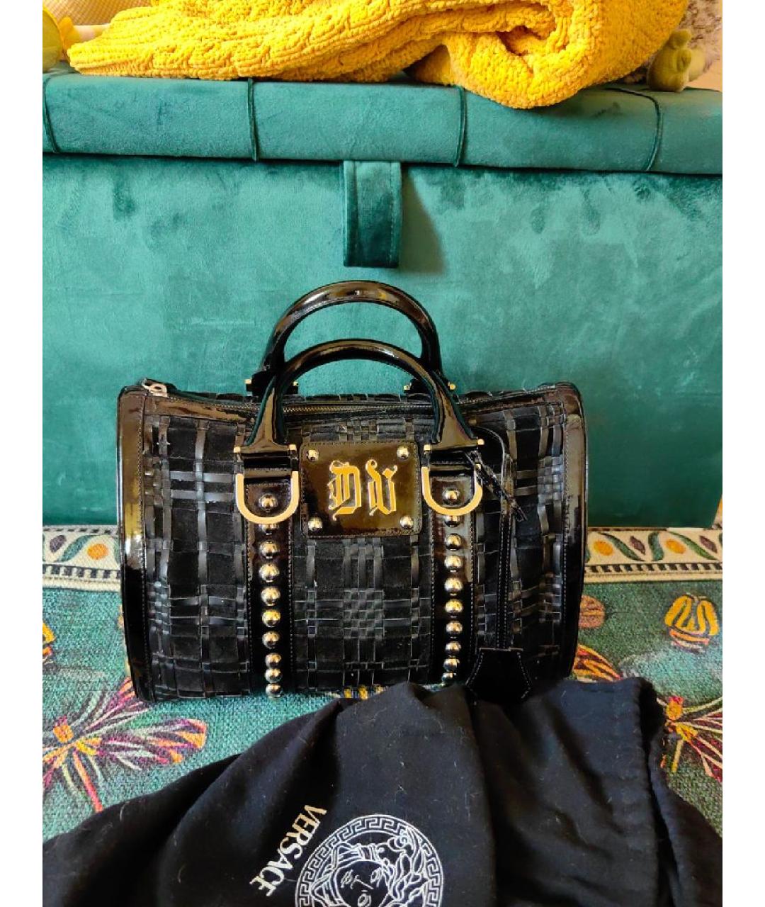 VERSACE Черная кожаная сумка с короткими ручками, фото 8