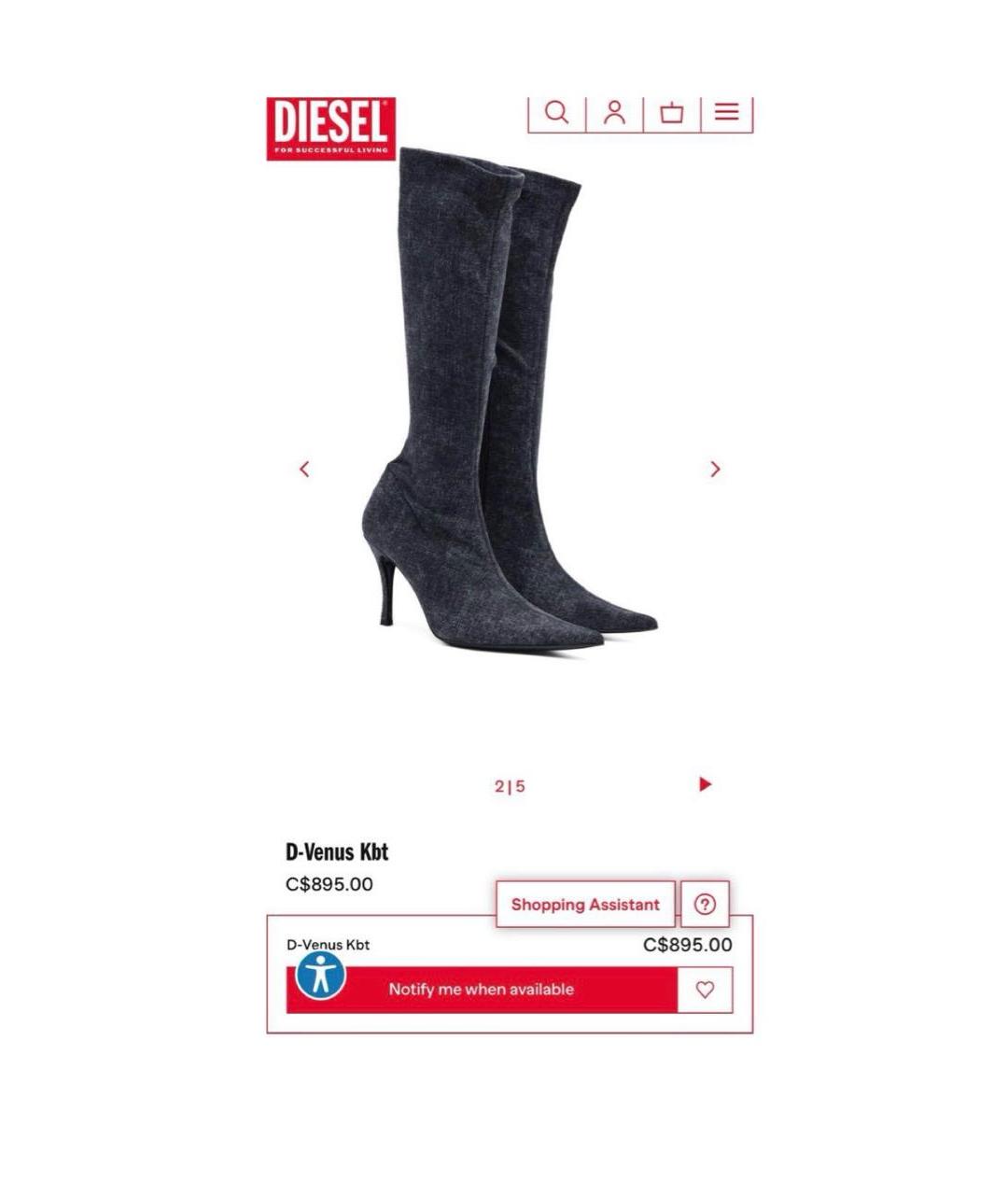 DIESEL Антрацитовые текстильные сапоги, фото 2