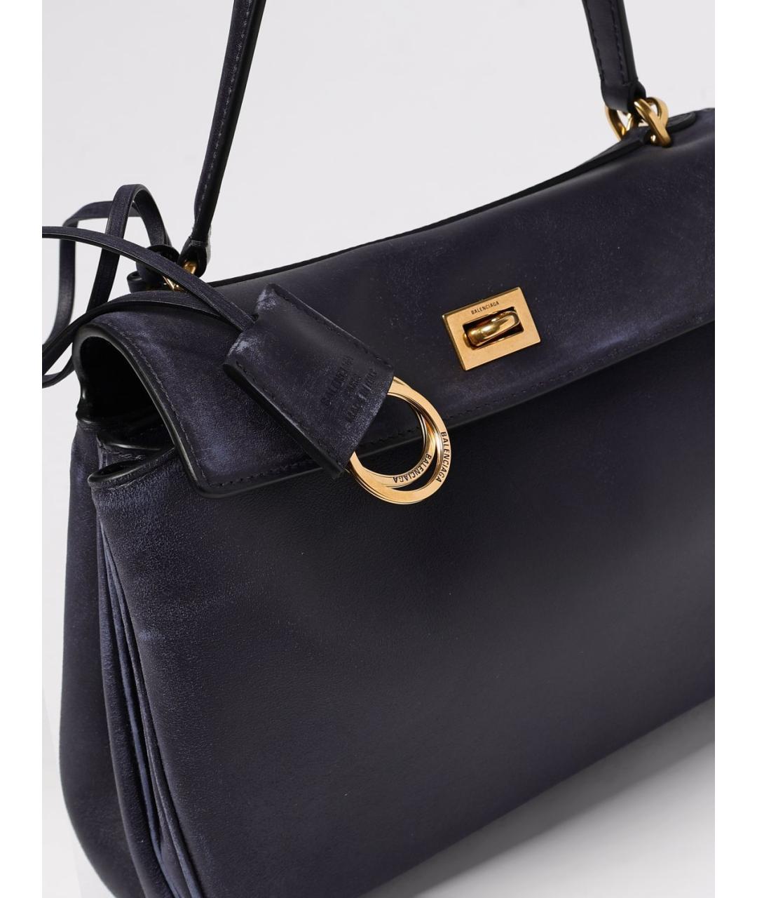 BALENCIAGA Темно-синяя кожаная сумка тоут, фото 4