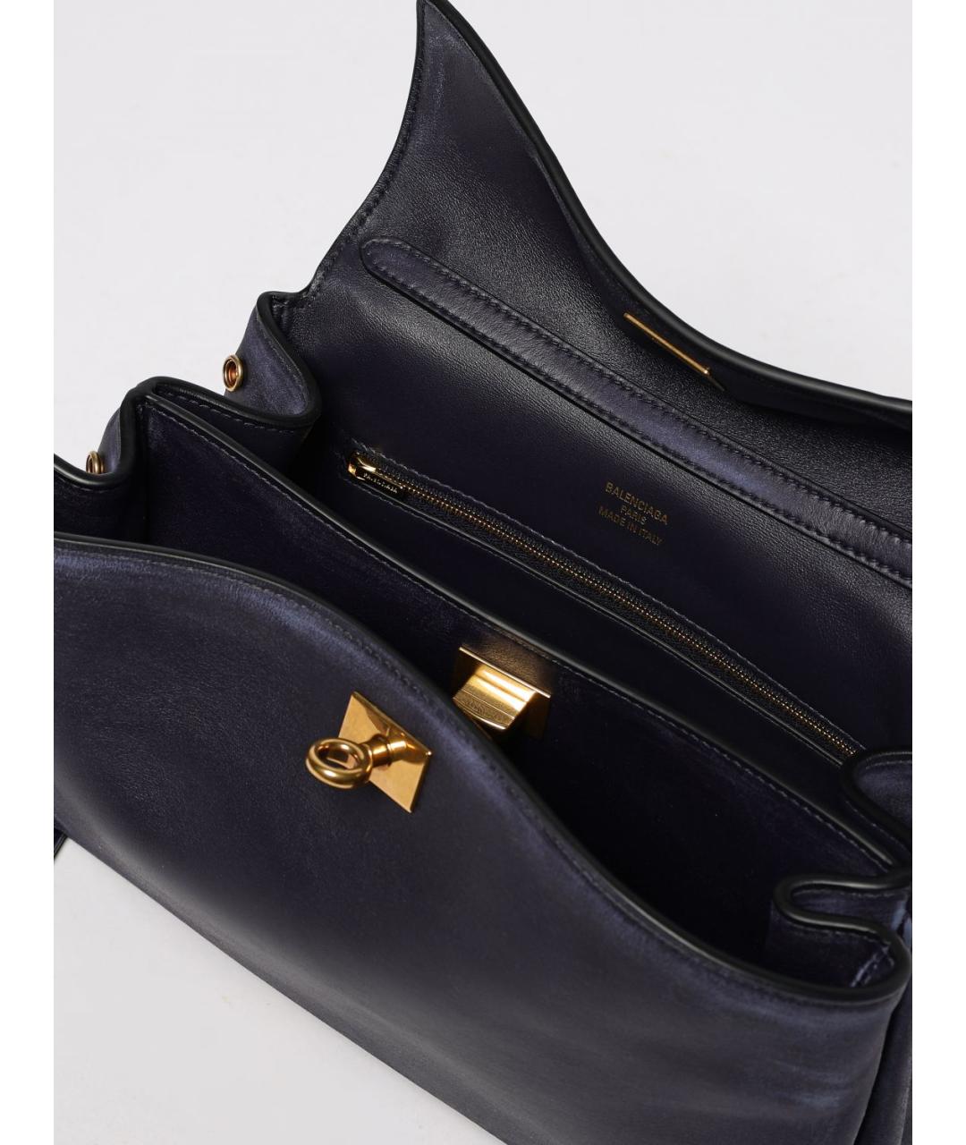 BALENCIAGA Темно-синяя кожаная сумка тоут, фото 5
