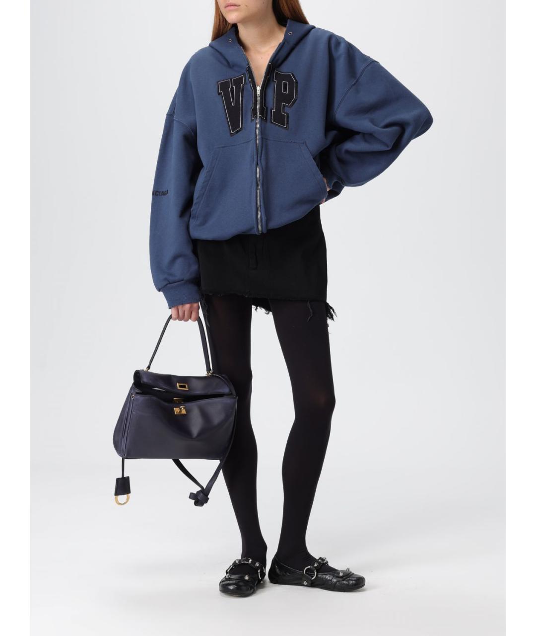 BALENCIAGA Темно-синяя кожаная сумка тоут, фото 2