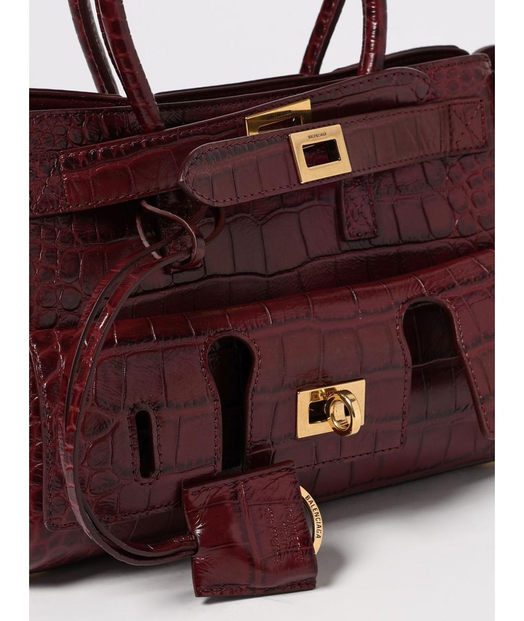 BALENCIAGA Бордовая кожаная сумка тоут, фото 4