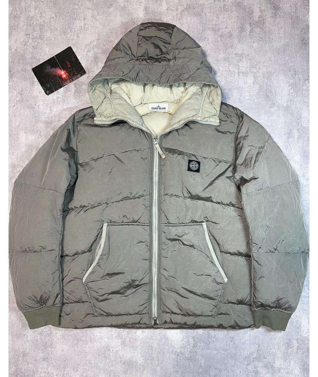 STONE ISLAND Серый полиамидовый пуховик, фото 2