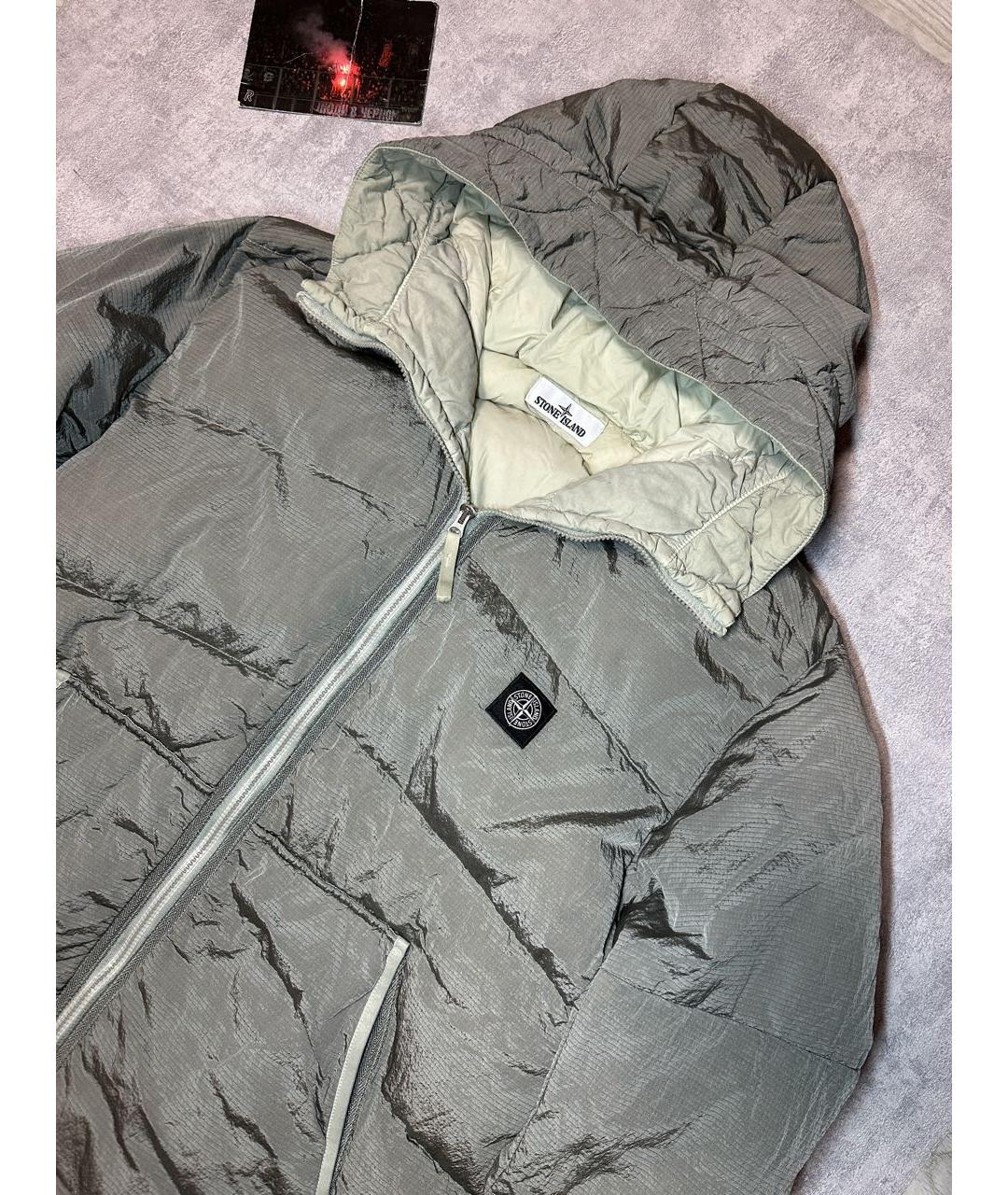 STONE ISLAND Серый полиамидовый пуховик, фото 4