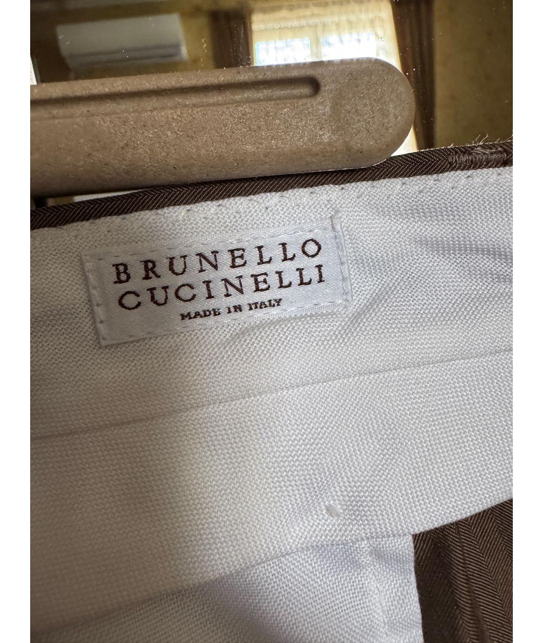 BRUNELLO CUCINELLI Хаки хлопковые классические брюки, фото 5