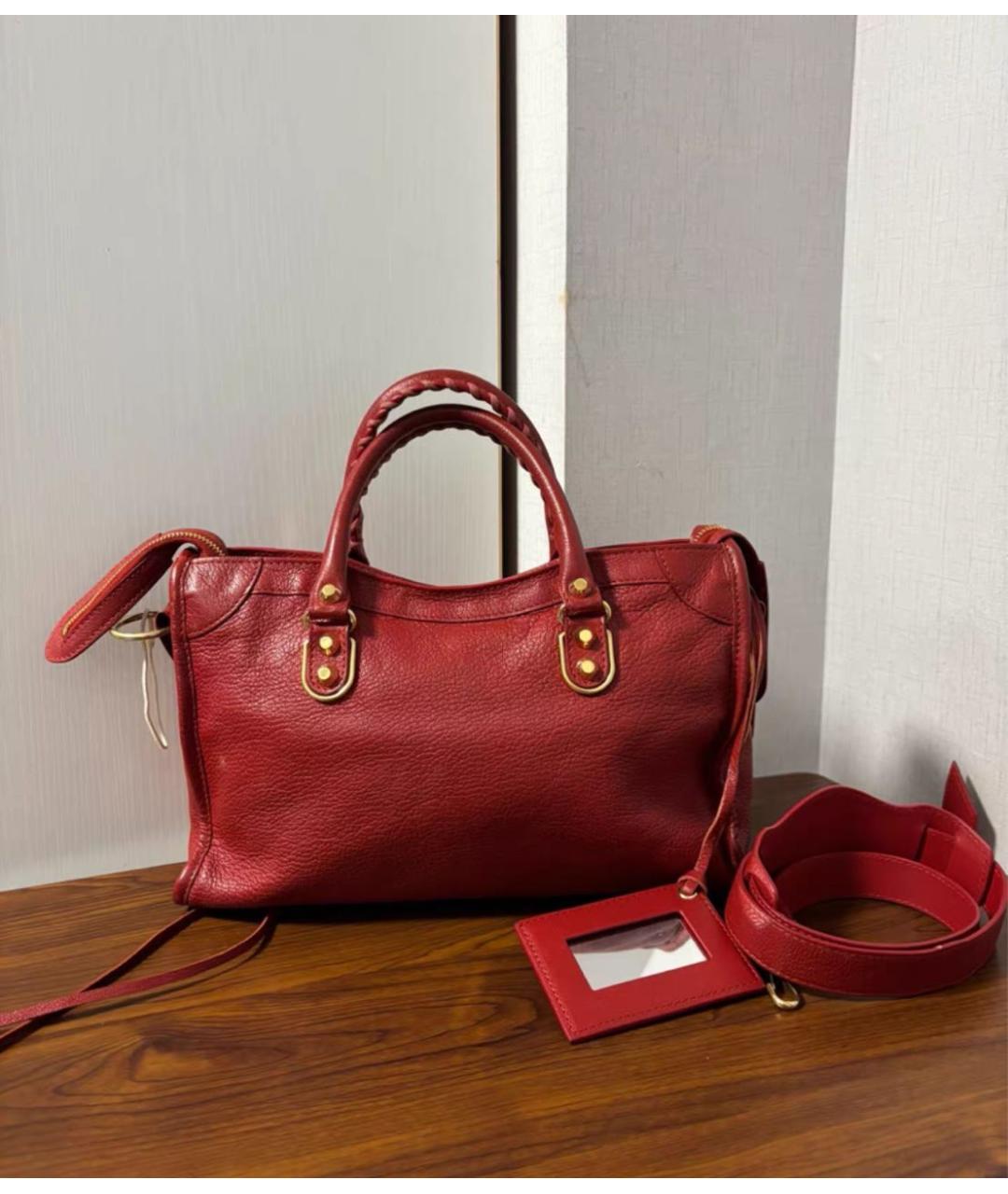 BALENCIAGA Красная кожаная сумка с короткими ручками, фото 3