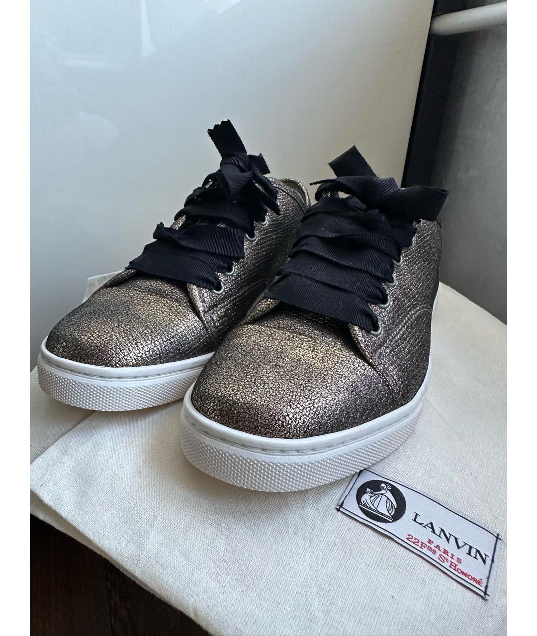 LANVIN Золотые кожаные кеды, фото 5