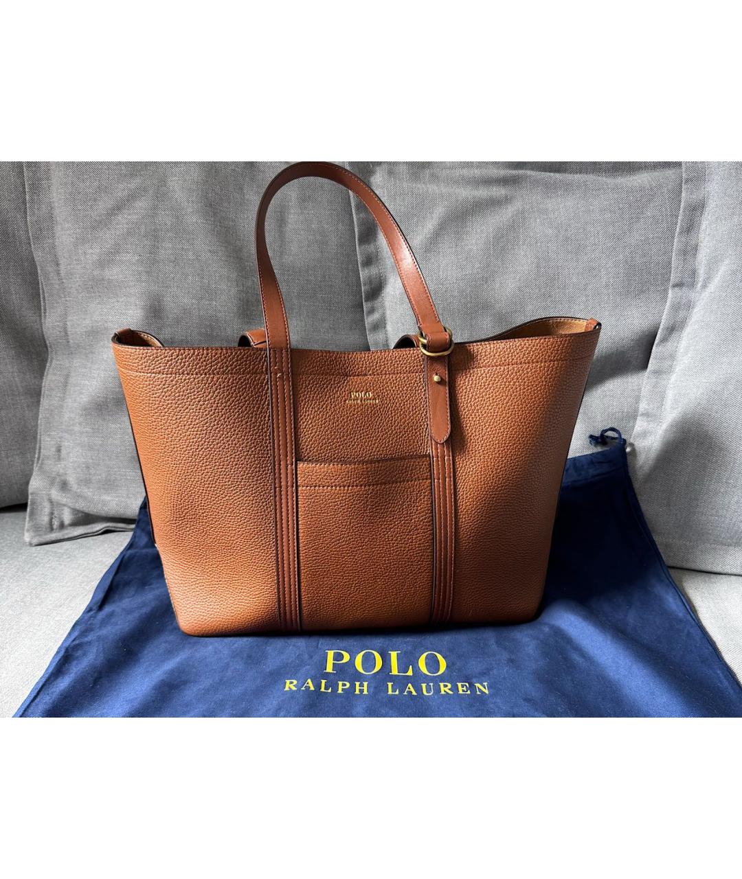 POLO RALPH LAUREN Коричневая кожаная сумка тоут, фото 8