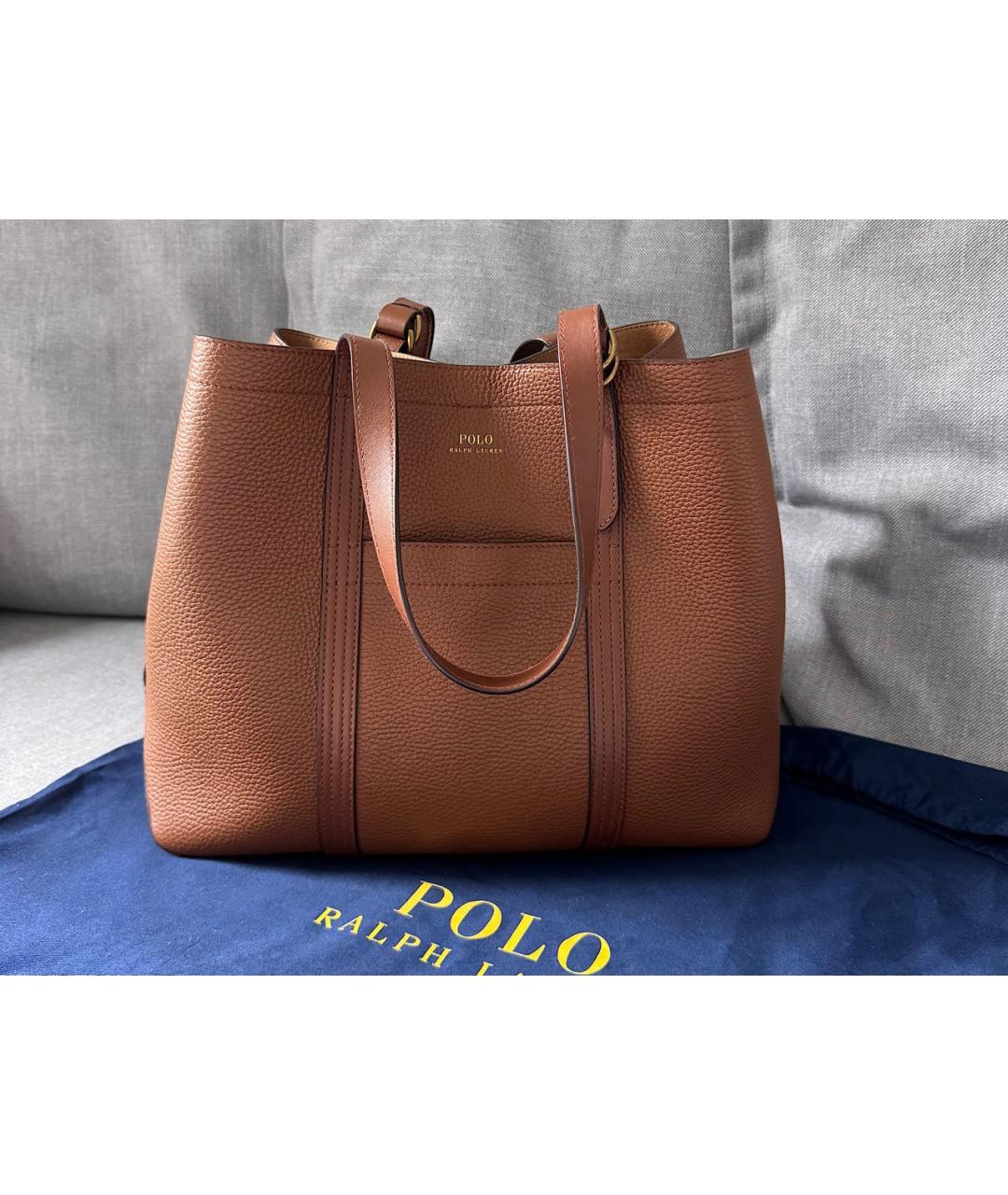 POLO RALPH LAUREN Коричневая кожаная сумка тоут, фото 7