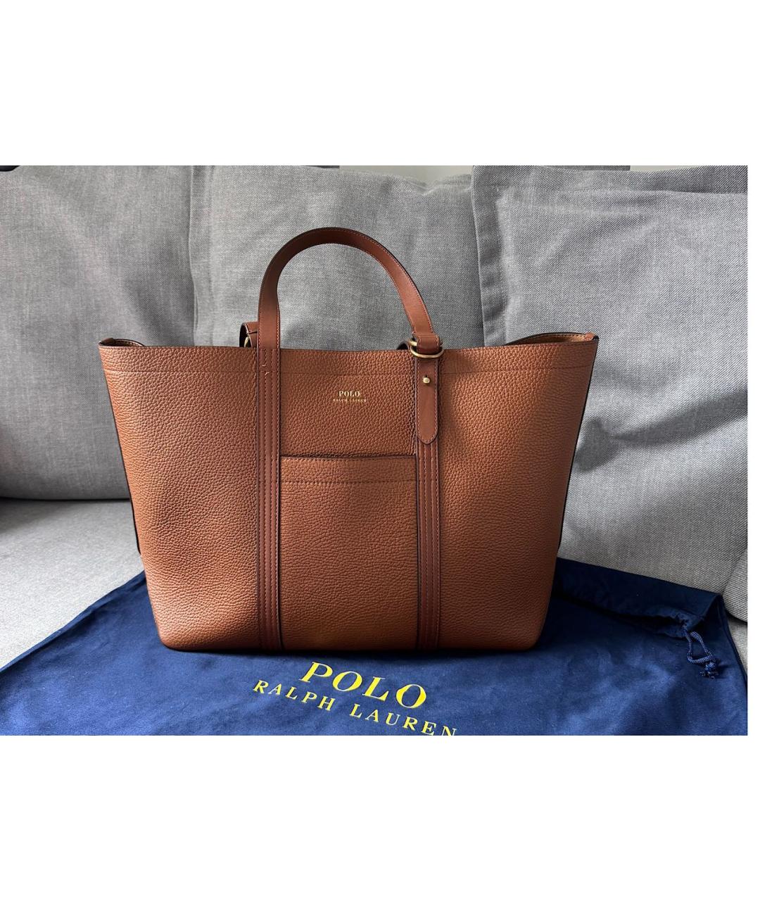POLO RALPH LAUREN Коричневая кожаная сумка тоут, фото 6