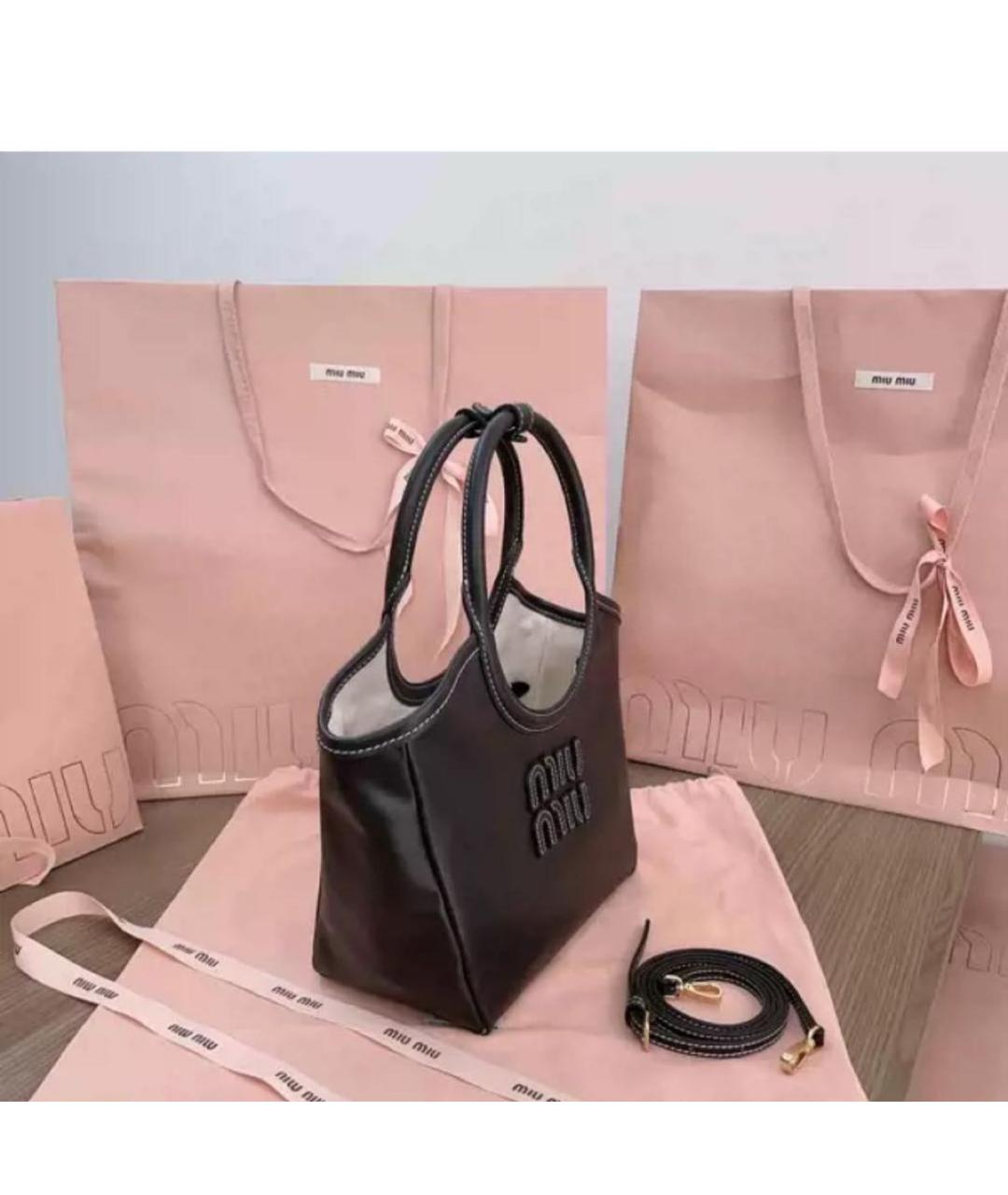 MIU MIU Черная кожаная сумка тоут, фото 2