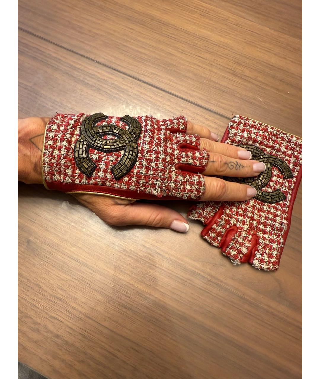 CHANEL Красные кожаные митенки, фото 4