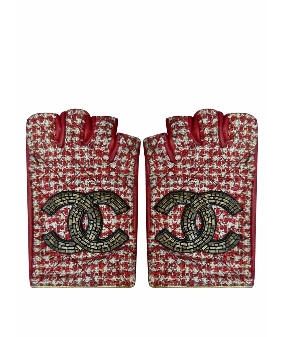 CHANEL Красные кожаные митенки, фото 1