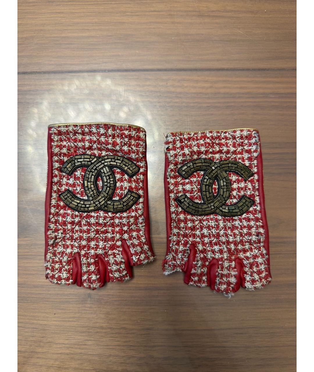 CHANEL Красные кожаные митенки, фото 5