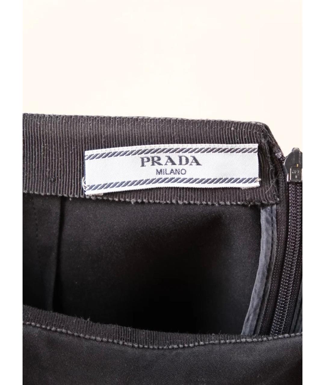 PRADA Черная хлопко-эластановая юбка миди, фото 3