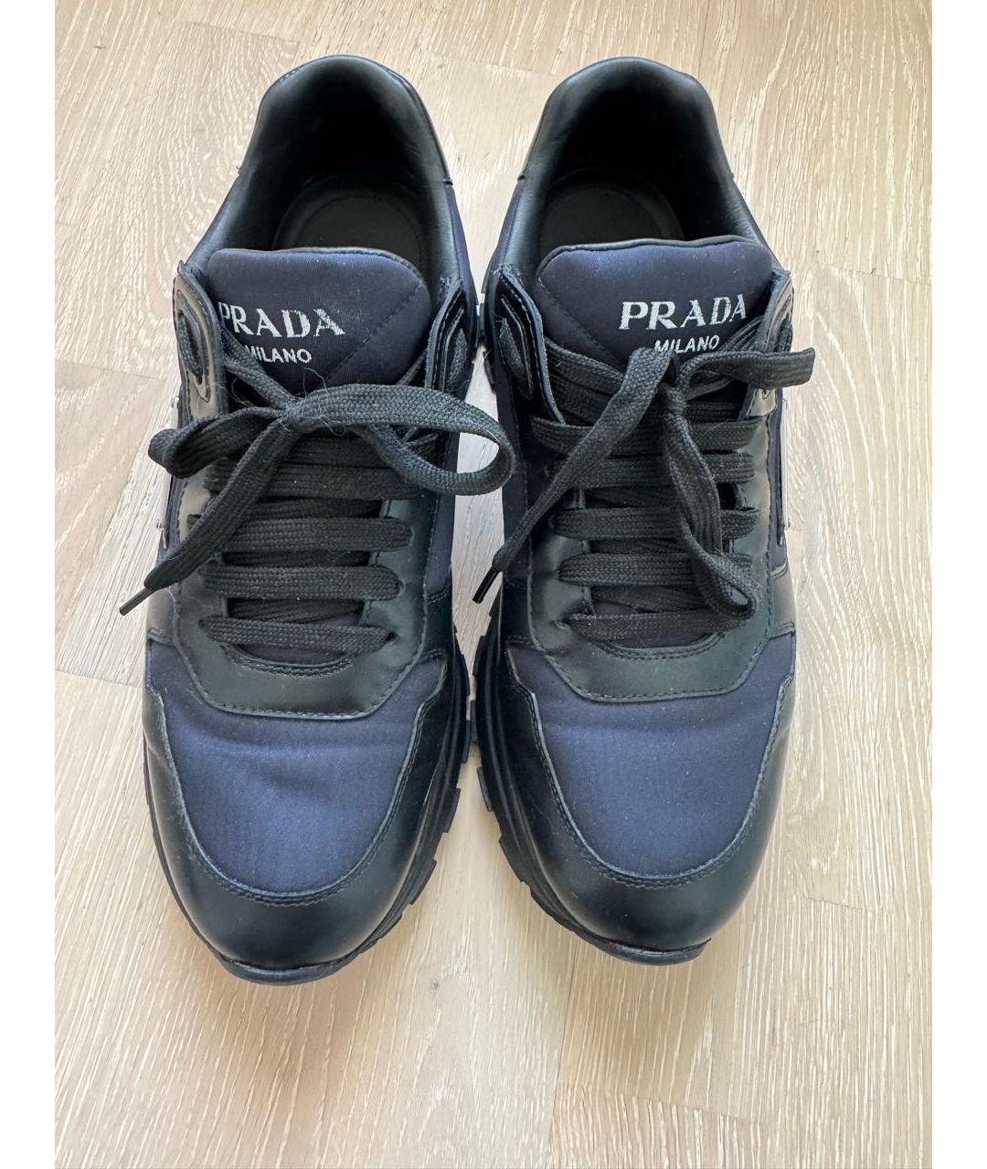 PRADA Темно-синие кожаные низкие кроссовки / кеды, фото 2