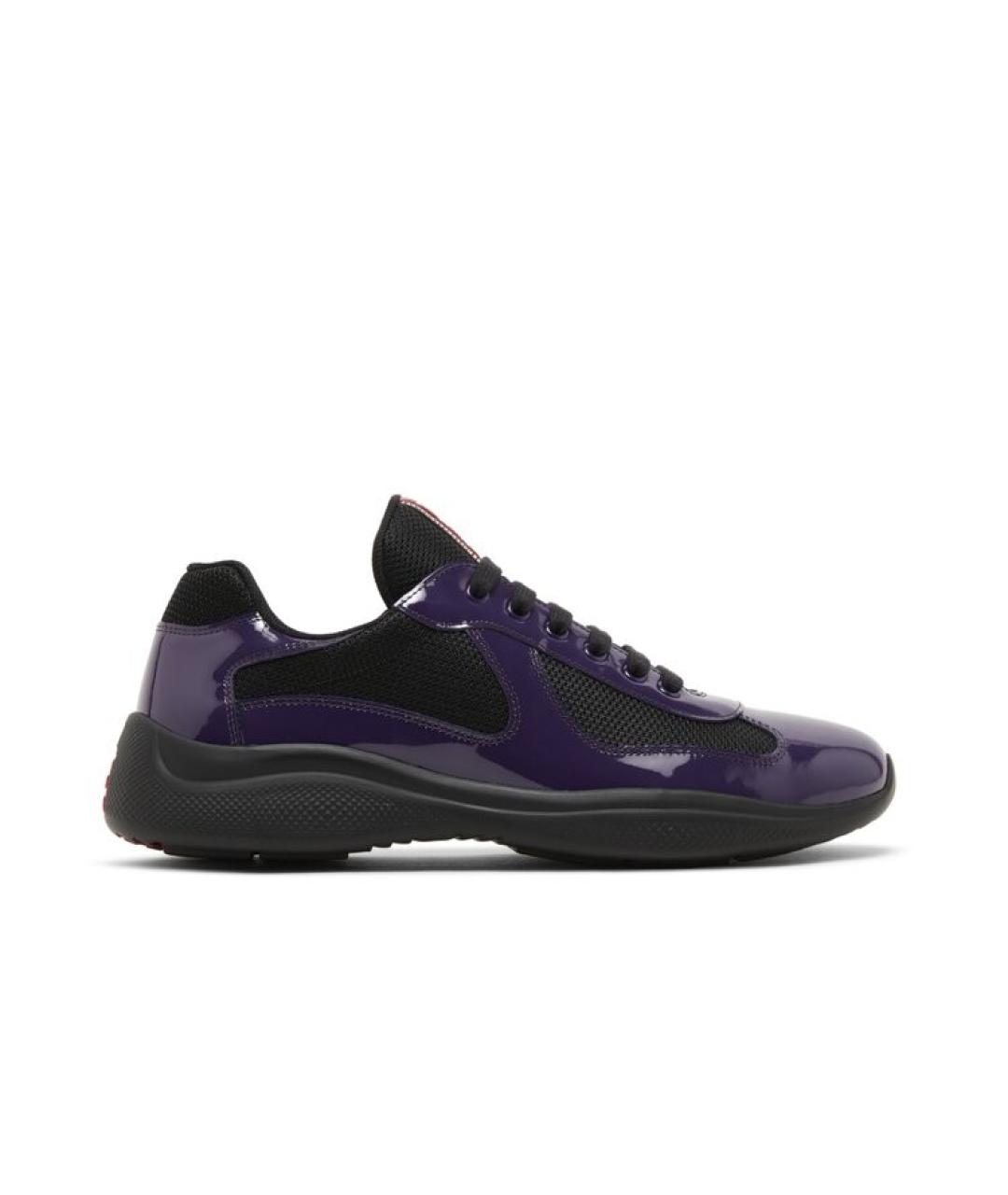 PRADA Фиолетовые низкие кроссовки / кеды из лакированной кожи, фото 1