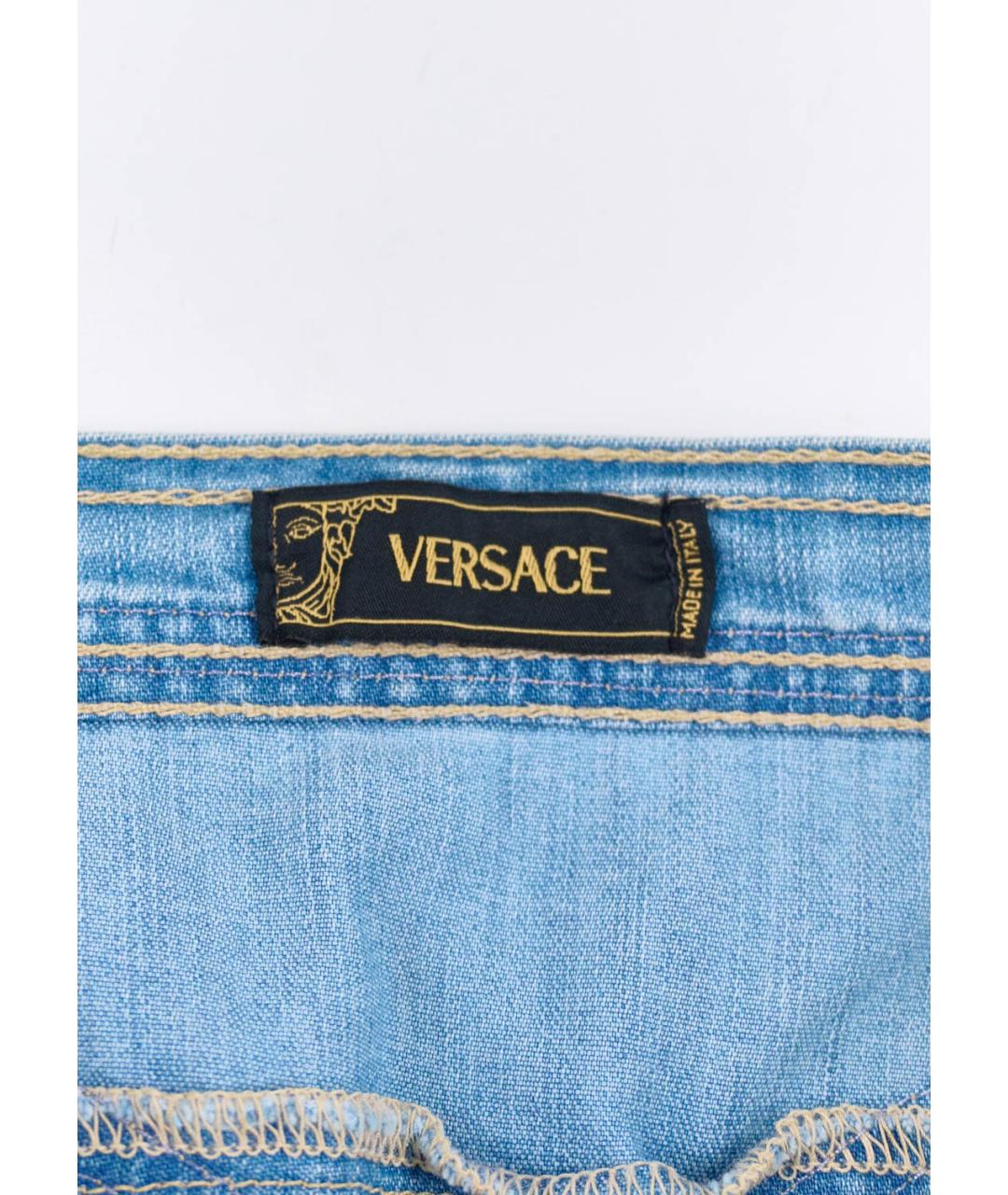 VERSACE Голубая хлопковая юбка мини, фото 3