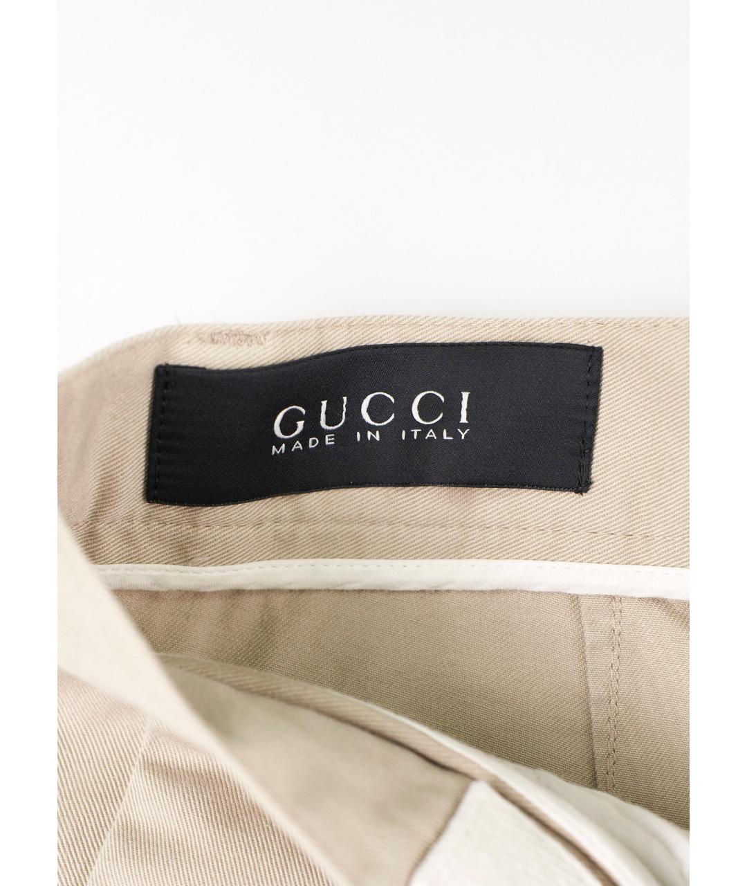 GUCCI Бежевые хлопковые классические брюки, фото 3