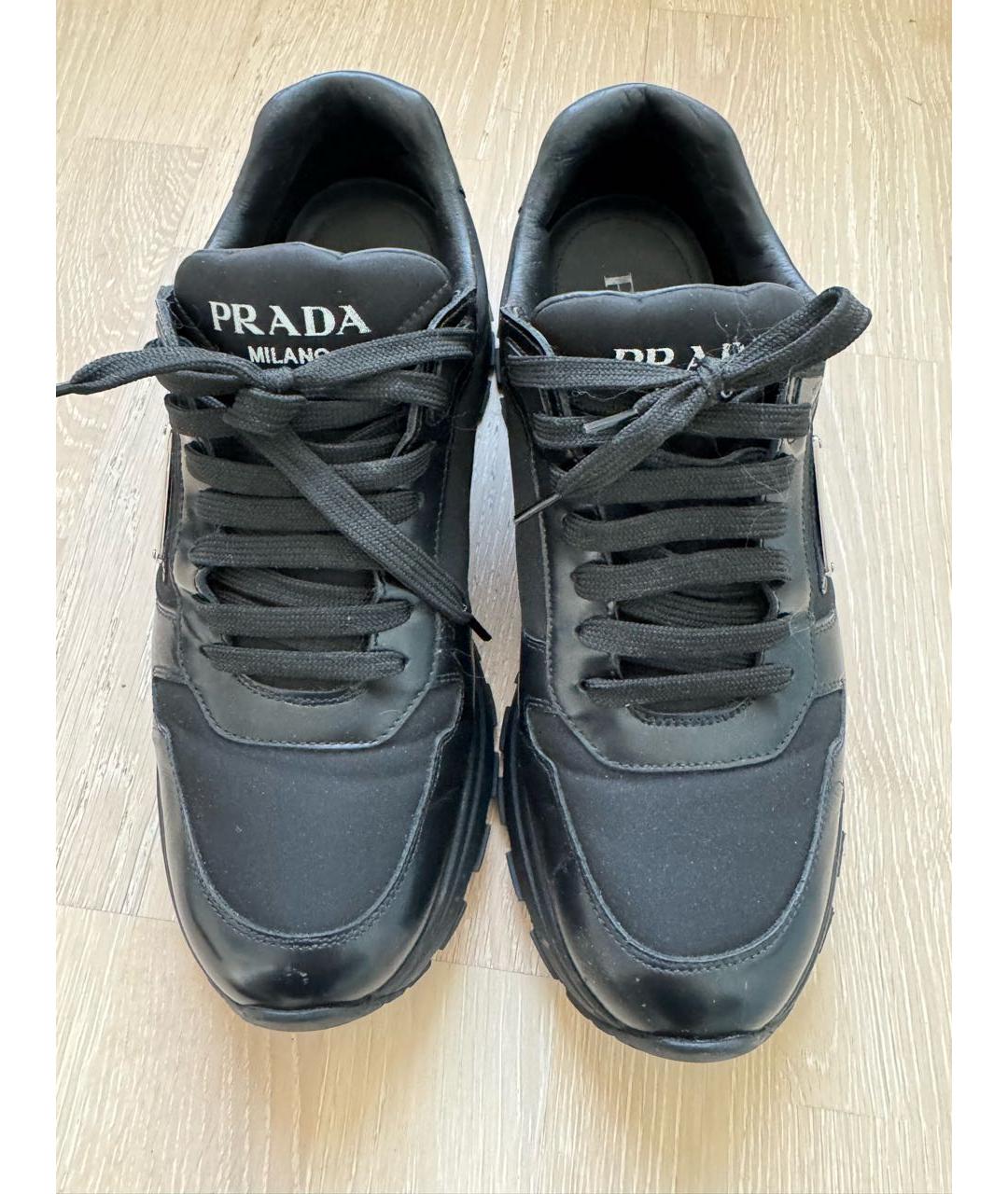 PRADA Черные кожаные низкие кроссовки / кеды, фото 2