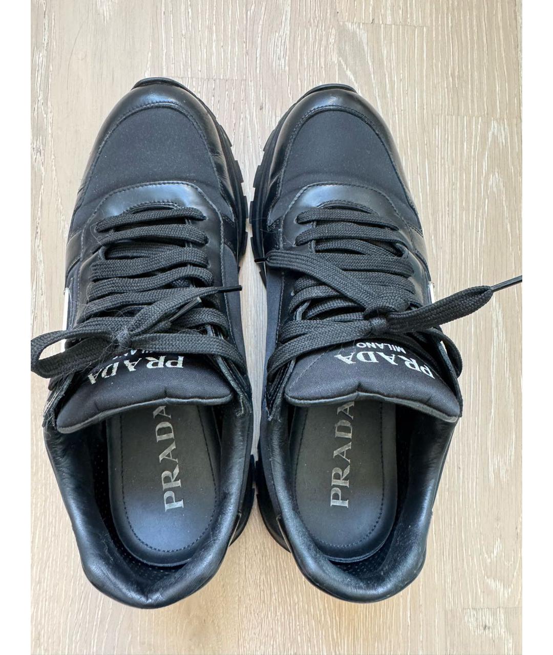 PRADA Черные кожаные низкие кроссовки / кеды, фото 3